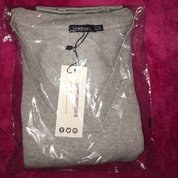 Boohoo Deep V Basic sweat Grey
