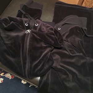 Black velour suit with rhinestone embellishment
