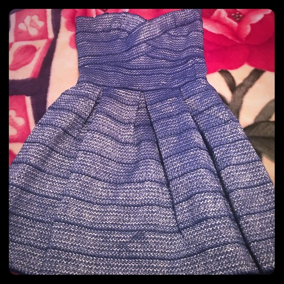 Metallic blue An silver tube top cocktail dress