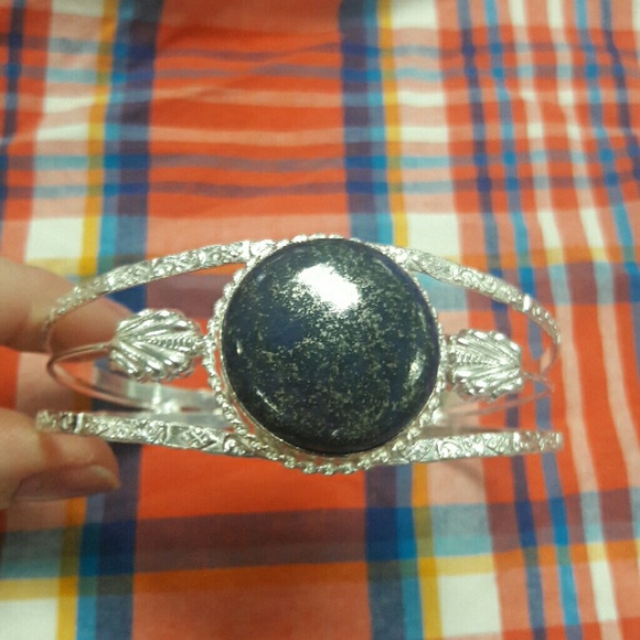 Giant silver plated bracelet New gift lapis cuff - Picture 1 of 3