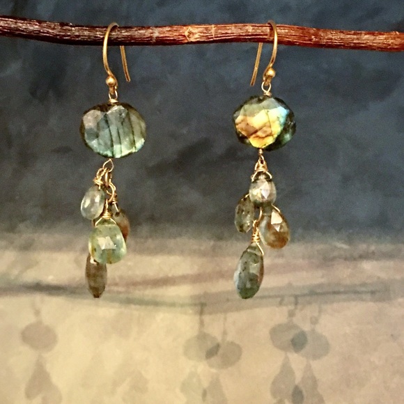 Sale Handmade labradorite Aquamarine earrings - Picture 2 of 4