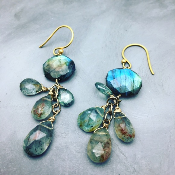 Sale Handmade labradorite Aquamarine earrings - Picture 3 of 4