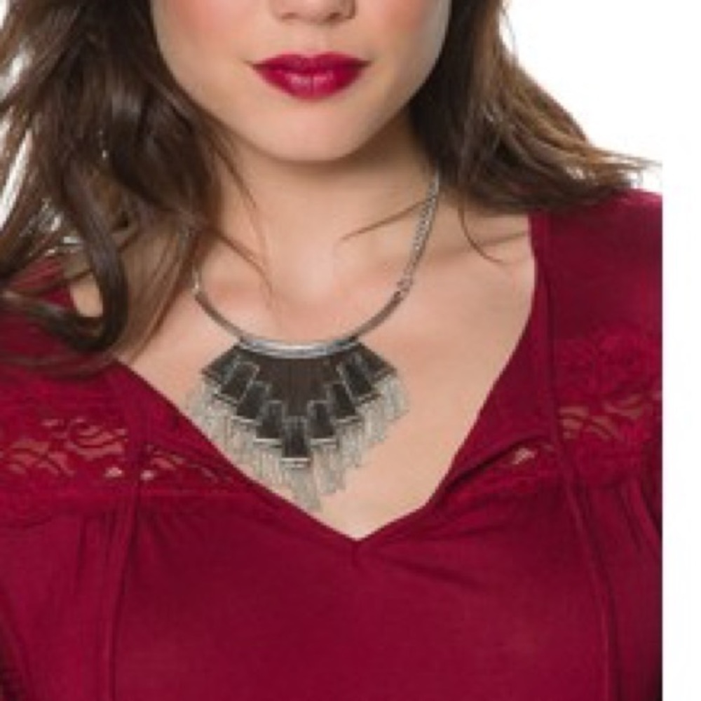 Boho Chic geo fringe silver statement necklace