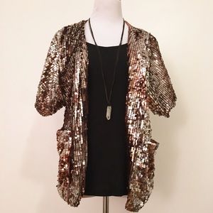 The Limited Jackets & Coats - The Limited Gold Sequin Jacket With Pockets The Limited Jackets & Coats - The Limited Gold Sequin Jacket With Pockets