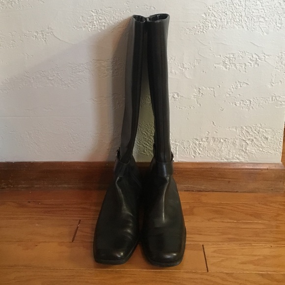 Black leather tall boots