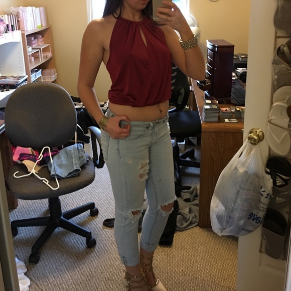 Metal hoop collar halter top