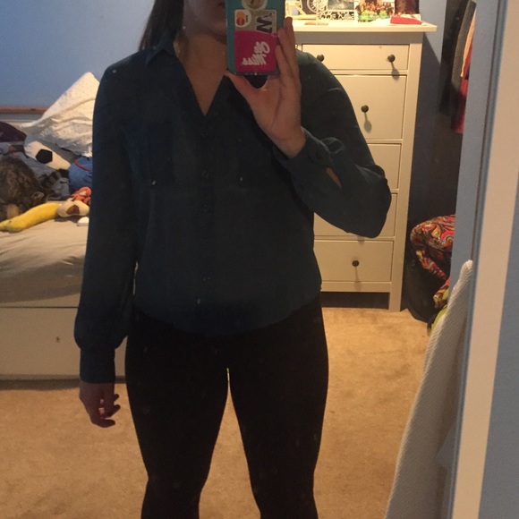 Blue Button Down Blouse - Picture 3 of 3