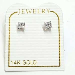 14k white Gold 3mm princess cut earrings