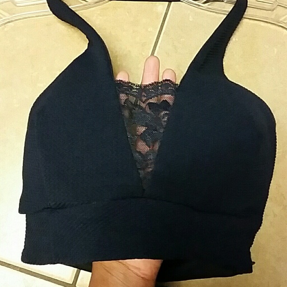 Navy blue halter top with see-through detail - Picture 2 of 5