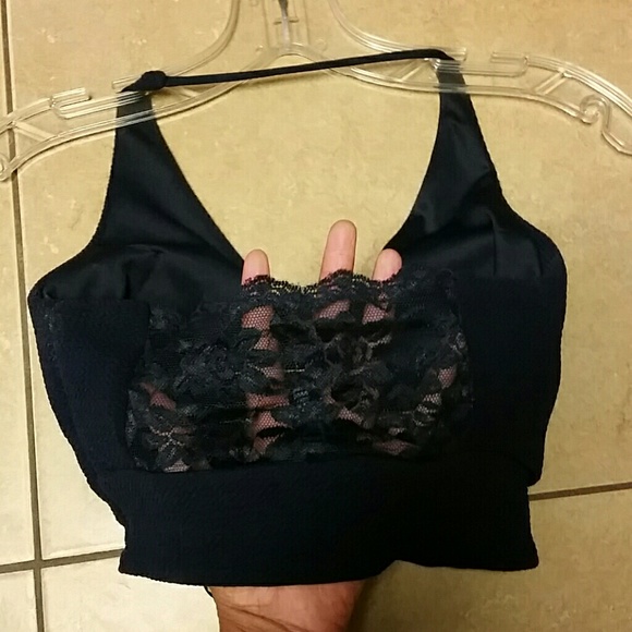 Navy blue halter top with see-through detail - Picture 3 of 5
