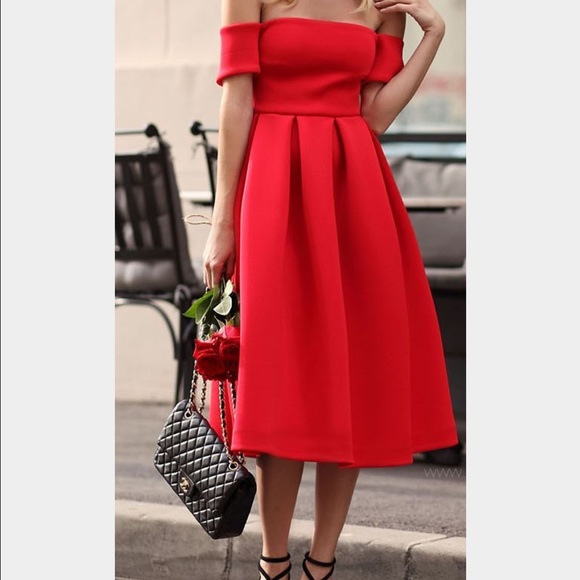 💋Red midi off the shoulder dress💋