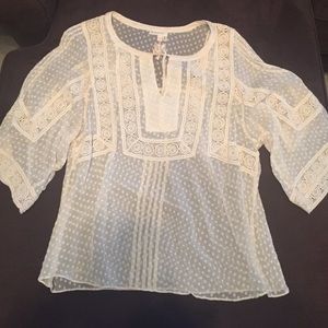 Anthropologie sheer cream blouse. ADORABLE.
