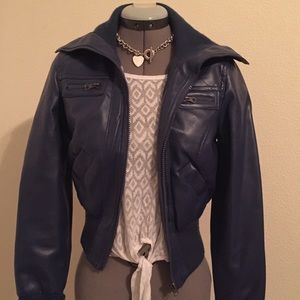 Navy Vegan Leather Jacket