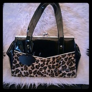 LUX DE VILLE Leopard Kiss Lock Purse Handbag LUX DE VILLE Leopard Kiss Lock Purse Handbag