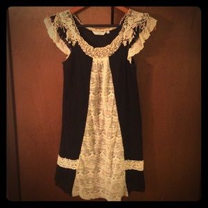 Black and ivory lace dress with pearl beaded neck