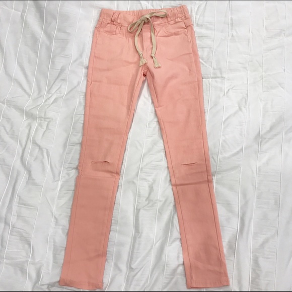 Slit Knee Drawstring Jeggings - Picture 3 of 4