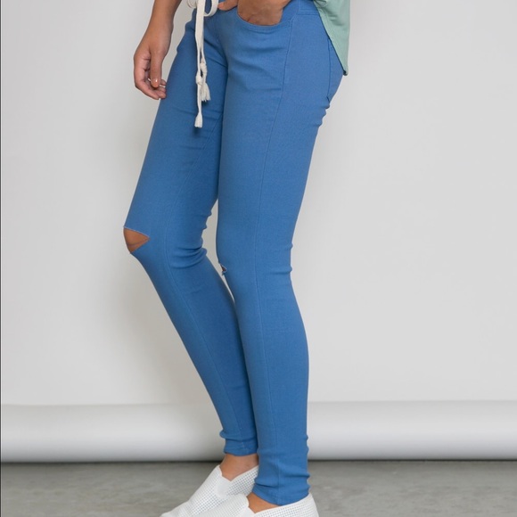 Slit Knee Drawstring Jeggings - Picture 2 of 2