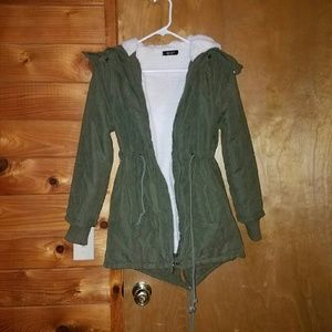 Fur lined green jacket
