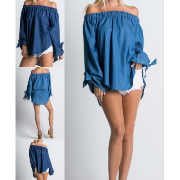 Denim shoulder crop blouse