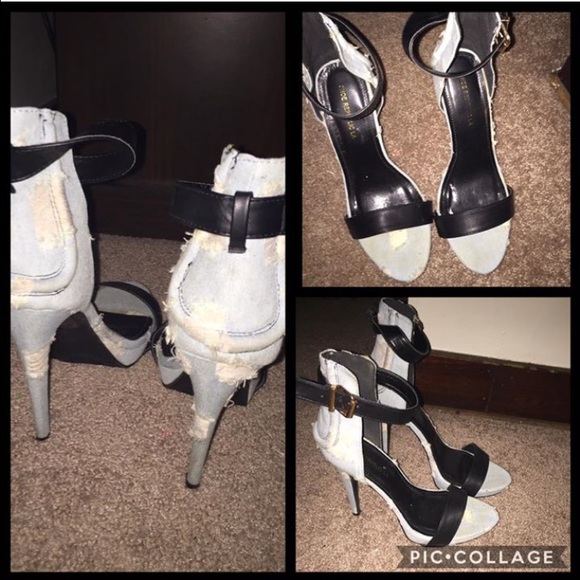 Light Distressed Denim/Black heels size 10