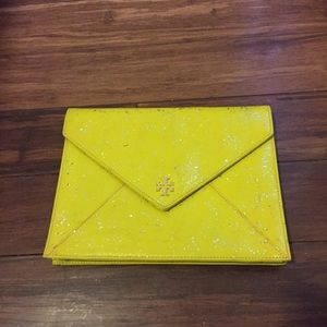 Tory Burch Envelope Yellow Leather Clutch