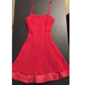 Red Silk Ruffle Skater Dress