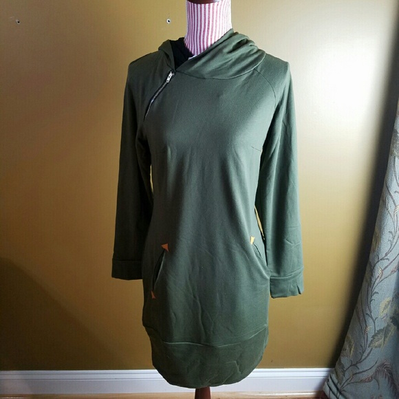 Green Sweatshirt Hoodie Dress - Picture 2 of 3