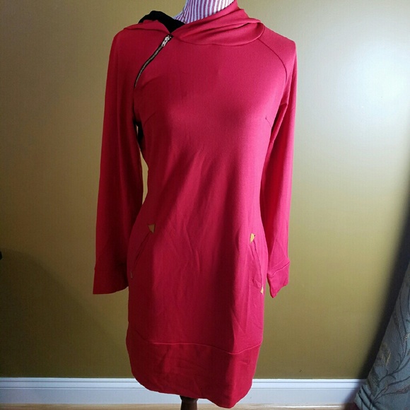 LAST ONE! Red Sweatshirt Hoodie Dress - Picture 2 of 3