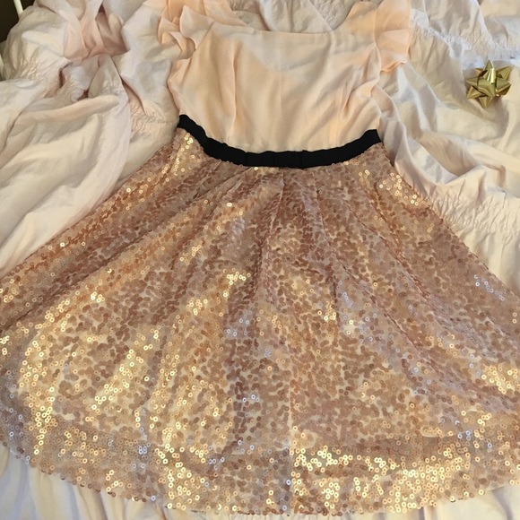 Blush and rose gold sequin dress