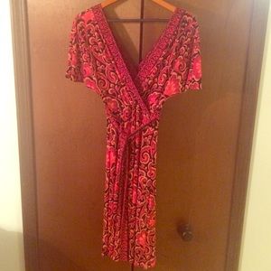 Abstract floral print faux wrap dress