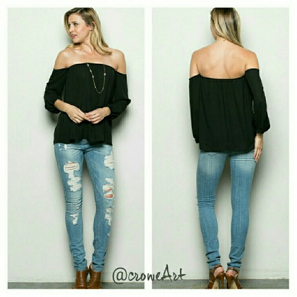 BEST SELLING Black Off Shoulder Blouse - Picture 2 of 2
