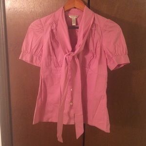 Mauve button up blouse with bow tie accent