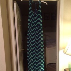 Boutique navy & mint green chevron maxi dress