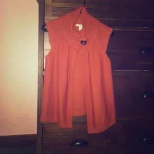 Orange cardigan vest with high neck