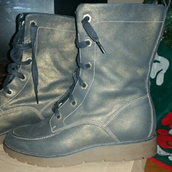 Iridescent gold Timberland combat boots