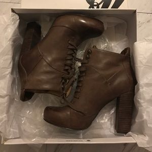 Nine West Checkit Dark Brown high heel bootie