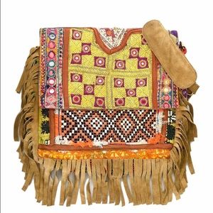 Camel Boho Chic Fringed Messenger Bag
