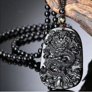 Black Obsidian Craved Dragon w/Necklace