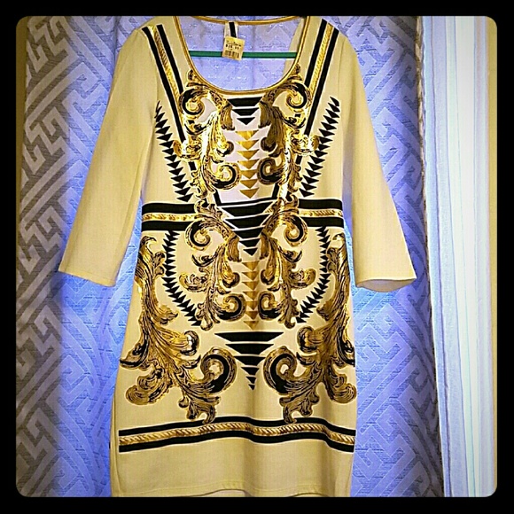 White  Body Con Dress mesh back 3/4 sleeve. NWT