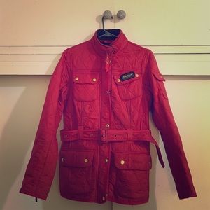 Red Barbour jacket