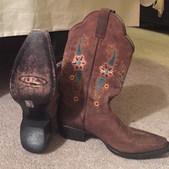 Brown leather cowboy boots size 8.5 - Picture 3 of 4