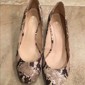 Faux snakeskin wedges