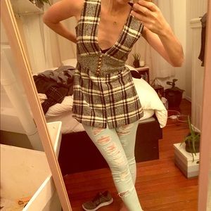 Vintage checked tunic dress w gold button details