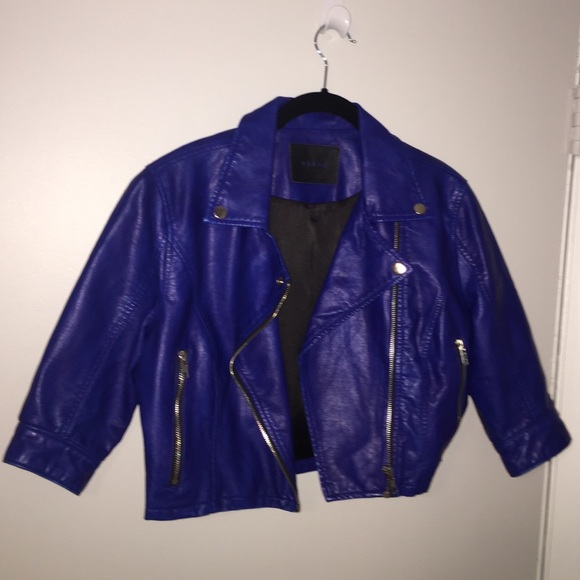 BLANK NYC vegan leather blue jacket XS
