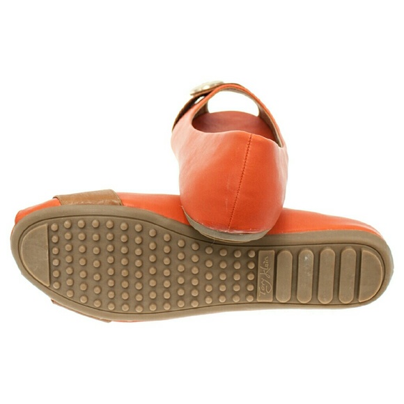 Women Open Toe Buckle Ballet Flats, b-1372, Orange - Picture 3 of 4