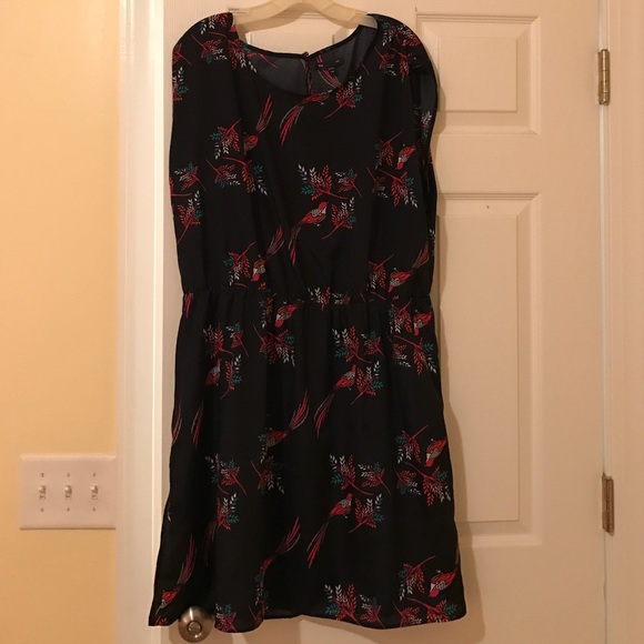 Navy, silky feel dress with birds, GAP Outlet