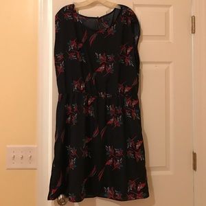 Navy, silky feel dress with birds, GAP Outlet
