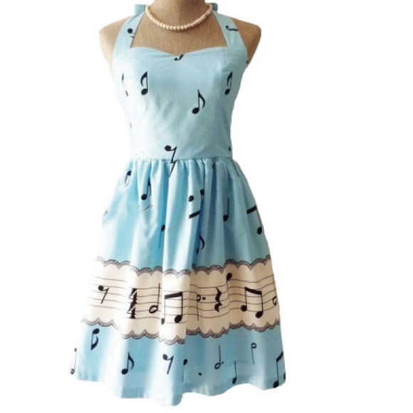 ModCloth Dresses & Skirts - Baby blue music note Lolita Kawaii halter dress
