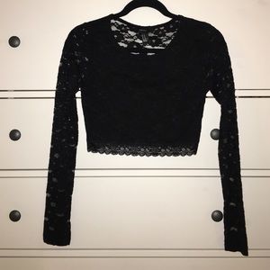 Black Lace long sleeve crop top