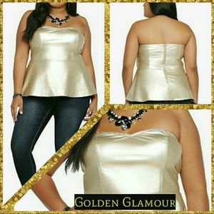 Torrid Gold Strapless Peplum Top